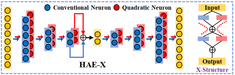 Heterogeneous Autoencoder by Quadratic Neurons